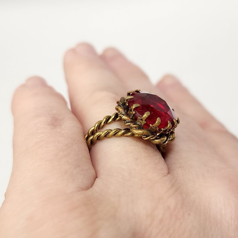 Large Ruby Red Adjustable Costume Ring - image 7